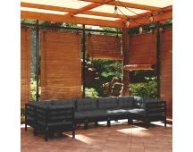 vidaXL 7 Piece Garden Lounge Set with Cushions Black Pinewood