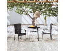 vidaXL 3 Piece Garden Dining Set Poly Rattan Black