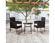 vidaXL 3 Piece Garden Dining Set Poly Rattan Black