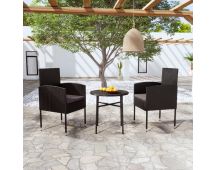 vidaXL 3 Piece Garden Dining Set Poly Rattan Black