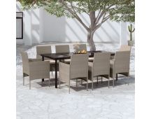 vidaXL 9 Piece Garden Dining Set with Cushions Beige and Black