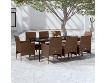 vidaXL 9 Piece Garden Dining Set with Cushions Brown and Black