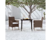 vidaXL 3 Piece Garden Dining Set with Cushions Brown and Black