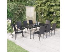 vidaXL 9 Piece Garden Dining Set Black