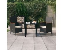 vidaXL 3 Piece Garden Dining Set with Cushions Black