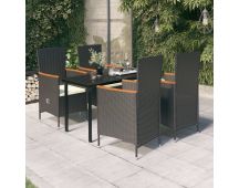 vidaXL 5 Piece Garden Dining Set with Cushions Black