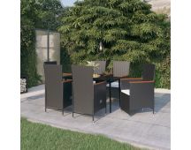 vidaXL 7 Piece Garden Dining Set with Cushions Black