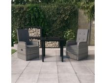 vidaXL 3 Piece Garden Dining Set with Cushions Grey