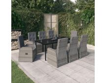 vidaXL 9 Piece Garden Dining Set with Cushions Grey