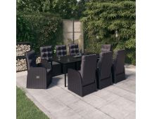 vidaXL 9 Piece Garden Dining Set with Cushions Black