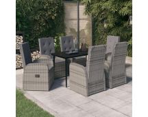 vidaXL 7 Piece Garden Dining Set with Cushions Grey