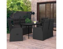 vidaXL 7 Piece Garden Dining Set with Cushions Black