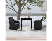 vidaXL 3 Piece Garden Dining Set with Cushions Black