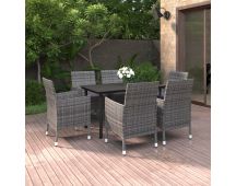 vidaXL 7 Piece Garden Dining Set Poly Rattan and Glass