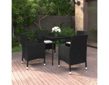 vidaXL 5 Piece Garden Dining Set with Cushions Poly Rattan and Glass