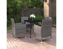 vidaXL 5 Piece Garden Dining Set with Cushions Poly Rattan and Glass