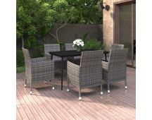 vidaXL 7 Piece Garden Dining Set with Cushions Poly Rattan and Glass