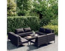 vidaXL 9 Piece Garden Lounge Set with Cushions Poly Rattan Dark Grey