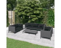 vidaXL 8 Piece Garden Lounge Set with Cushions Poly Rattan Dark Grey