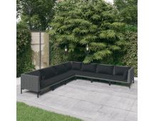 vidaXL 7 Piece Garden Lounge Set with Cushions Poly Rattan Dark Grey