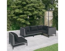 vidaXL 5 Piece Garden Lounge Set with Cushions Poly Rattan Dark Grey