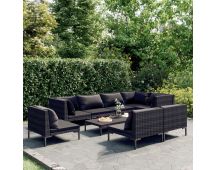 vidaXL 9 Piece Garden Lounge Set with Cushions Poly Rattan Dark Grey