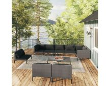 vidaXL 10 Piece Garden Lounge Set with Cushions Poly Rattan Dark Grey