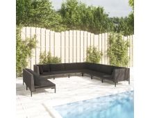 vidaXL 9 Piece Garden Lounge Set with Cushions Poly Rattan Dark Grey