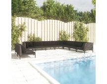 vidaXL 10 Piece Garden Lounge Set with Cushions Poly Rattan Dark Grey