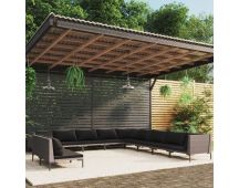 vidaXL 11 Piece Garden Lounge Set with Cushions Poly Rattan Dark Grey