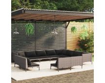 vidaXL 12 Piece Garden Lounge Set with Cushions Poly Rattan Dark Grey