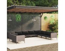 vidaXL 10 Piece Garden Lounge Set with Cushions Poly Rattan Dark Grey