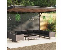 vidaXL 11 Piece Garden Lounge Set with Cushions Poly Rattan Dark Grey