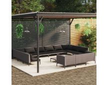 vidaXL 14 Piece Garden Lounge Set with Cushions Poly Rattan Dark Grey