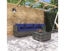 vidaXL 4 Piece Garden Lounge Set with Cushions Poly Rattan Grey