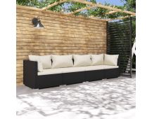 vidaXL 4 Piece Garden Lounge Set with Cushions Poly Rattan Black