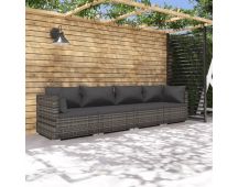 vidaXL 4 Piece Garden Lounge Set with Cushions Poly Rattan Grey