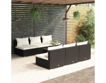 vidaXL 7 Piece Garden Lounge Set with Cushions Poly Rattan Black