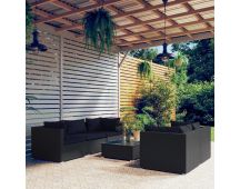 vidaXL 6 Piece Garden Lounge Set with Cushions Poly Rattan Black