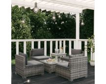 vidaXL 5 Piece Garden Lounge Set with Cushions Poly Rattan Grey