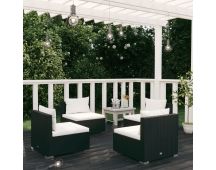 vidaXL 4 Piece Garden Lounge Set with Cushions Poly Rattan Black