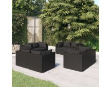 vidaXL 8 Piece Garden Lounge Set with Cushions Poly Rattan Black