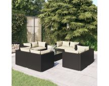 vidaXL 9 Piece Garden Lounge Set with Cushions Poly Rattan Black