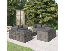 vidaXL 9 Piece Garden Lounge Set with Cushions Poly Rattan Grey