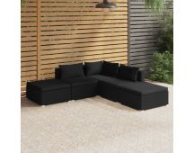 vidaXL 5 Piece Garden Lounge Set with Cushions Poly Rattan Black