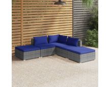 vidaXL 5 Piece Garden Lounge Set with Cushions Poly Rattan Grey