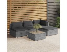 vidaXL 5 Piece Garden Lounge Set with Cushions Poly Rattan Grey