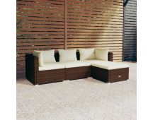 vidaXL 4 Piece Garden Lounge Set with Cushions Poly Rattan Brown