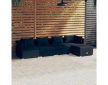 vidaXL 5 Piece Garden Lounge Set with Cushions Poly Rattan Black