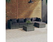 vidaXL 6 Piece Garden Lounge Set with Cushions Poly Rattan Grey